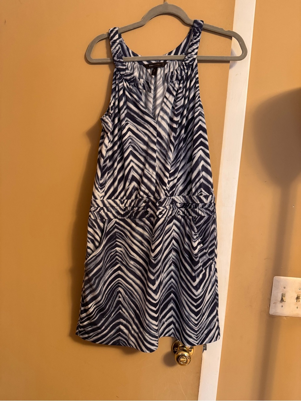 BCBGMaxAzria Navy and White Chevron Halter Mini Dress, perfect pool cover up